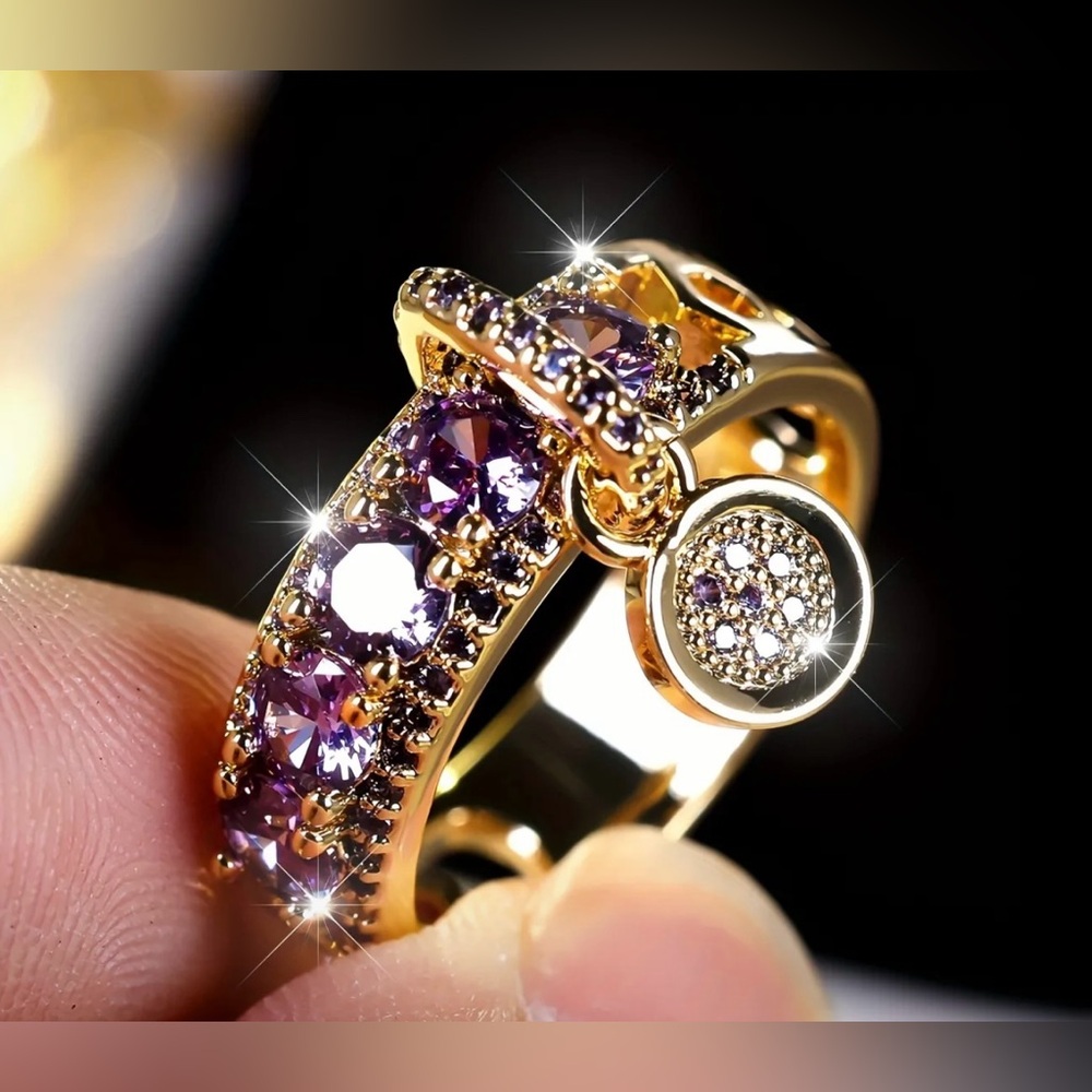 14k Gold and Lilac Zirconia Gemstone Ring Size 10 & 13 available NWT - Picture 4 of 5